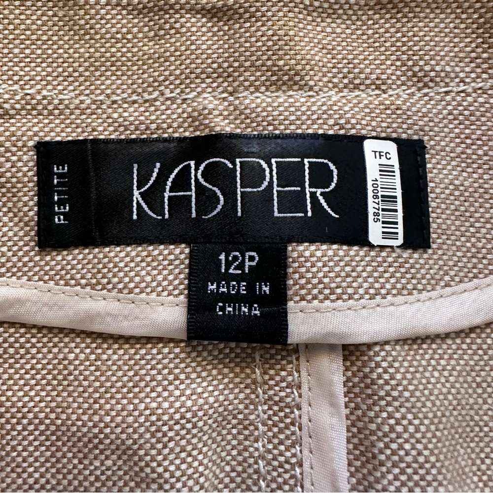 Kasper Petite Linen Blend 3/4 Sleeve Jacket Sz 12P Woven Hook Closure * READ - Picture 5 of 13